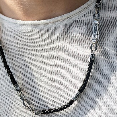 Шовковий шнурок "Спаси і Збережи. З образами святих" зі срібними вставками 1093шн №2