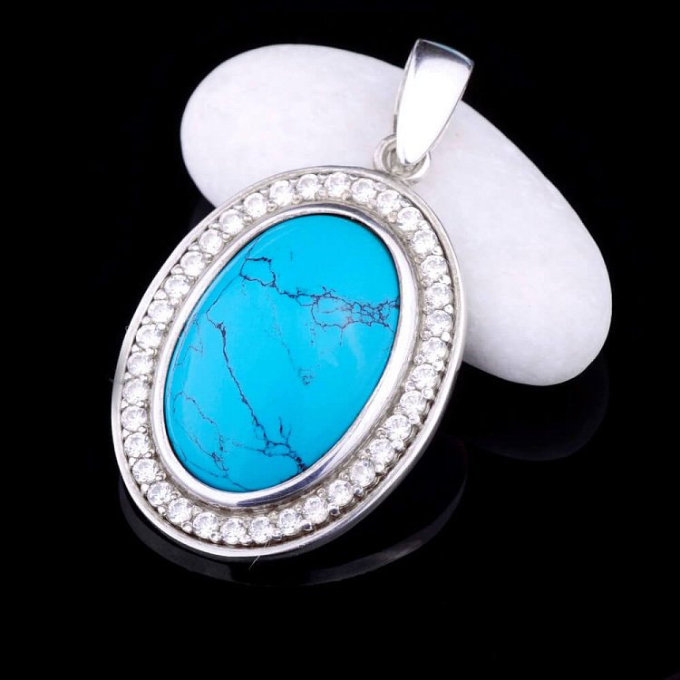 Подвеска (имитация бирюза, фианиты) 131199 от ювелирного магазина Оникс