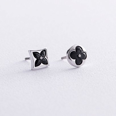 Асиметричні золоті сережки - пусети "Конюшина" (емаль) 311631100