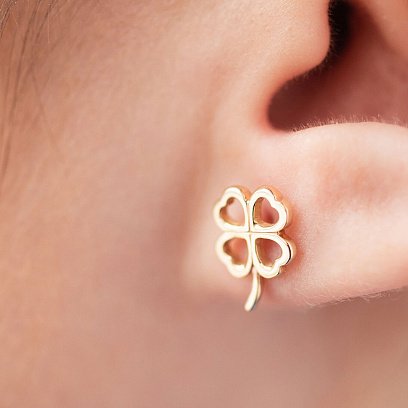 Серьги - пусеты "Клевер" в желтом золоте с08277 №4