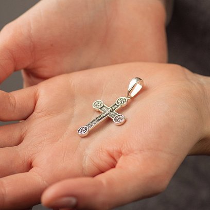 Серебряный крест "Распятие. Спаси и Сохрани" (на укр. языке) кду-15 №4