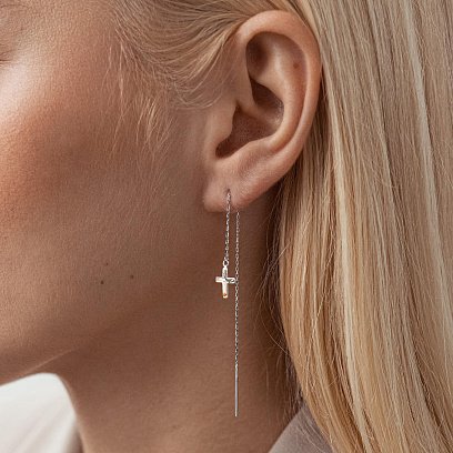 Золоті сережки - протяжки "Хрестики" с07706