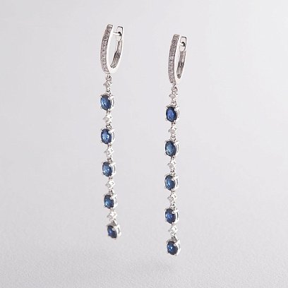 Висячие серьги с бриллиантами и сапфирами из белого золота сб0299ca