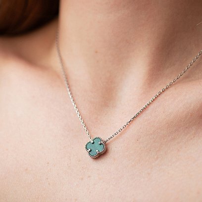 Серебряное колье "Клевер" с малахитом 181298 №4