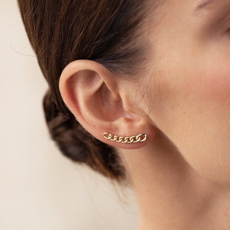 Моносережка "Ланцюжок" у жовтому золоті с08031 від ювелірного магазину Онікс - 4