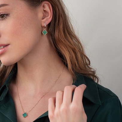 Кольє "Конюшина" в червоному золоті (малахіт) кол01774 №3