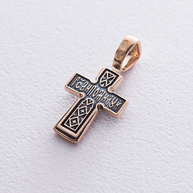 Золотой православный крест "Распятие. Молитва "Господи, помилуй" п02214 от ювелирного магазина Оникс - 2