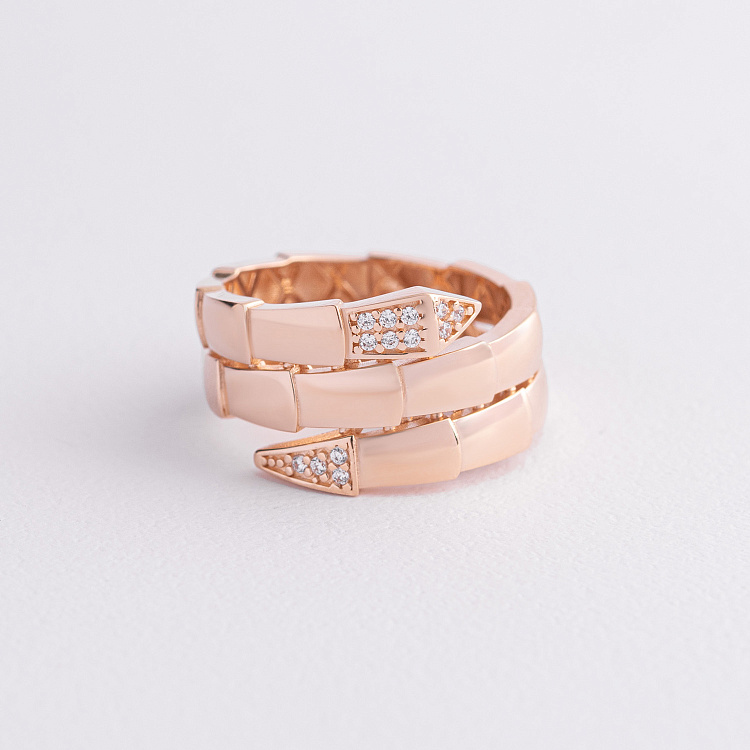 Кольцо "Змея" в красном золоте (фианиты) к08371 от ювелирного магазина Оникс - 1