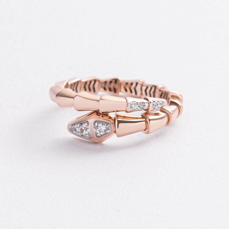 Каблучка "Змія" в червоному золоті (фіаніти) к08386 від ювелірного магазину Онікс - 2