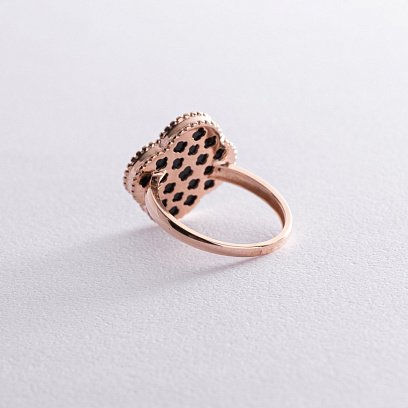 Золотое кольцо "Клевер" с ониксом к07613 №3