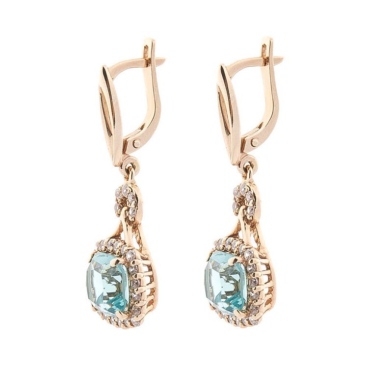 Золотые серьги с аквамарином и фианитами 1в78952 от ювелирного магазина Оникс - 1