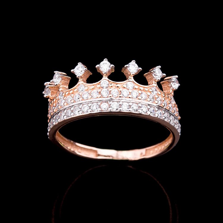 Золота каблучка "Корона" з фіанітами к03937 від ювелірного магазину Онікс - 2