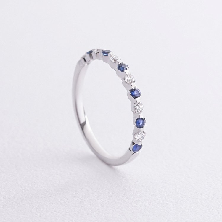 Золота каблучка з діамантами і сапфірами кб0540cha від ювелірного магазину Онікс