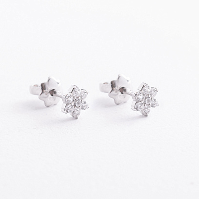 Срібні сережки - пусети "Квіточки" з фіанітами 902-00670