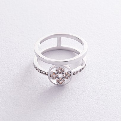 Каблучка "Конюшина" в білому золоті (жовті фіаніти) к07445 №5