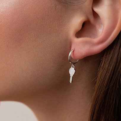 Серебряные серьги - пусеты "Ключики" 123024 №2