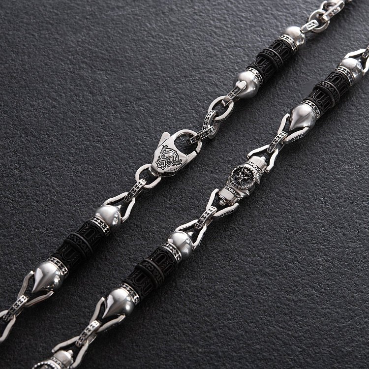 Чоловічий срібний ланцюжок "Спаси та Збережи" з ебеновим деревом 628 від ювелірного магазину Онікс