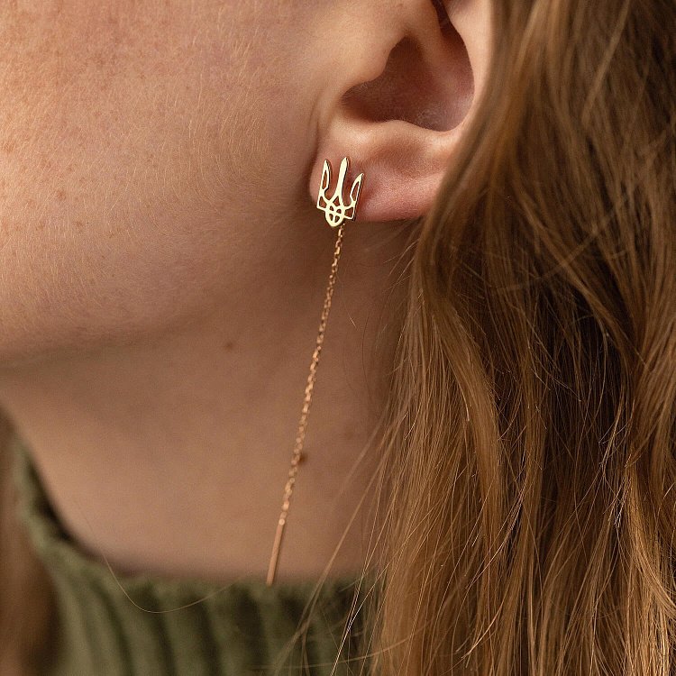 Серьги - протяжки "Герб Украины - Тризуб" (красное золото) с08093 от ювелирного магазина Оникс - 5