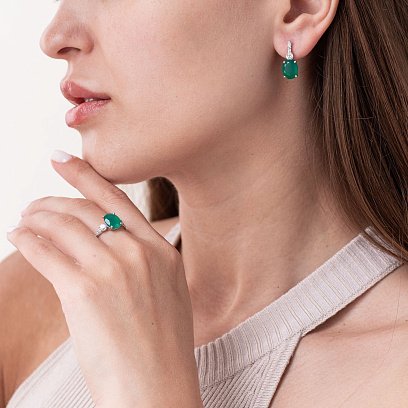 Серебряное кольцо (фианиты, агат) 1322/1р-GRAG №3