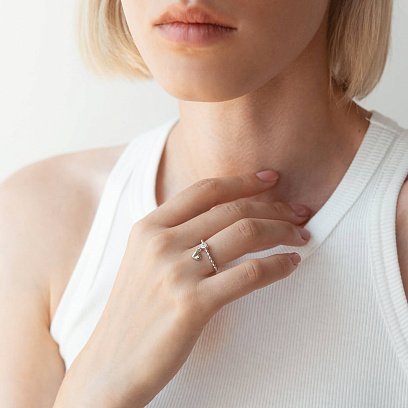 Кольцо "Сердечко" в белом золоте (фианит) к07057 №6