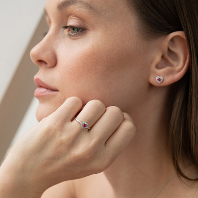 Золоті сережки - пусети "Сердечки" (діаманти, рубіни) сб0628ca №8