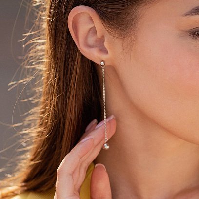 Срібні сережки - пусети "Кульки на ланцюжку" 40018 №5