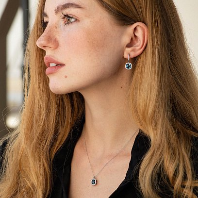 Золоте кольє (топаз "Лондон Блю", діаманти) колб0121sm №6