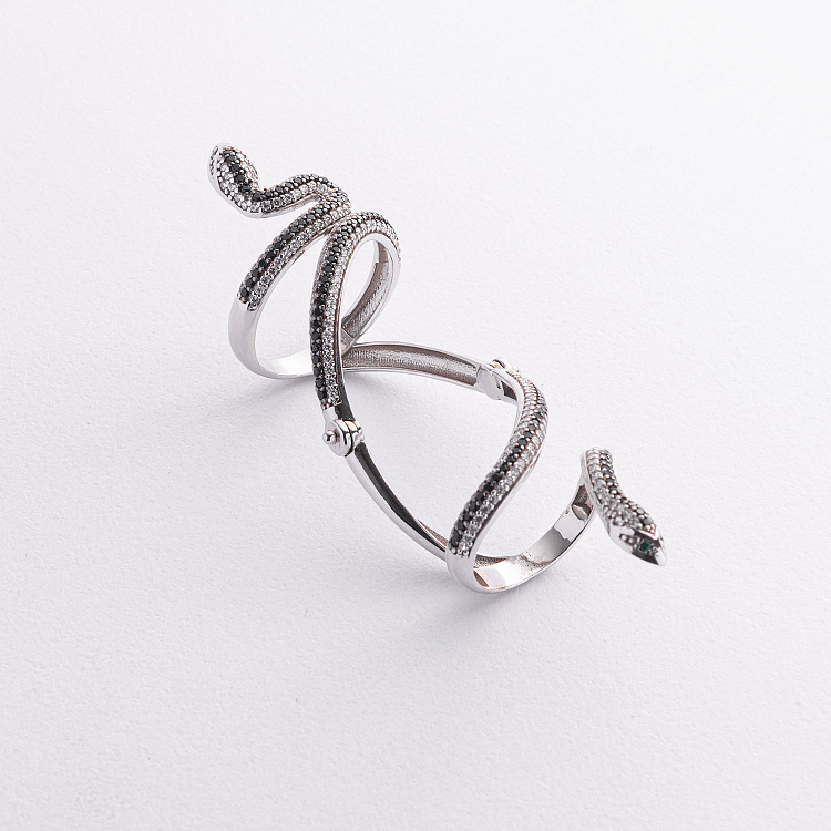 Каблучка "Змія" у білому золоті (фіаніти) к05452 від ювелірного магазину Онікс - 2