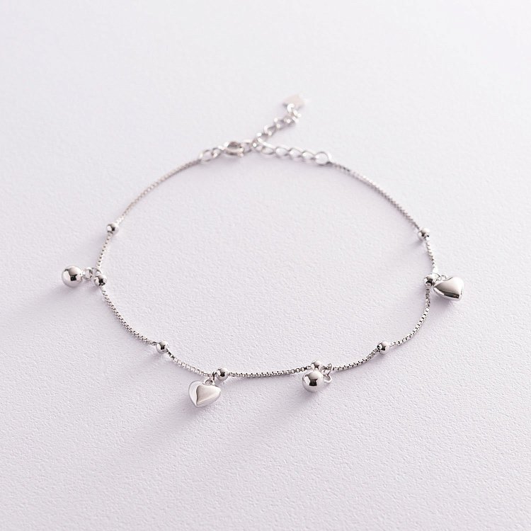 Срібний браслет "Сердечка і кульки" на ногу 141544 від ювелірного магазину Онікс - 1