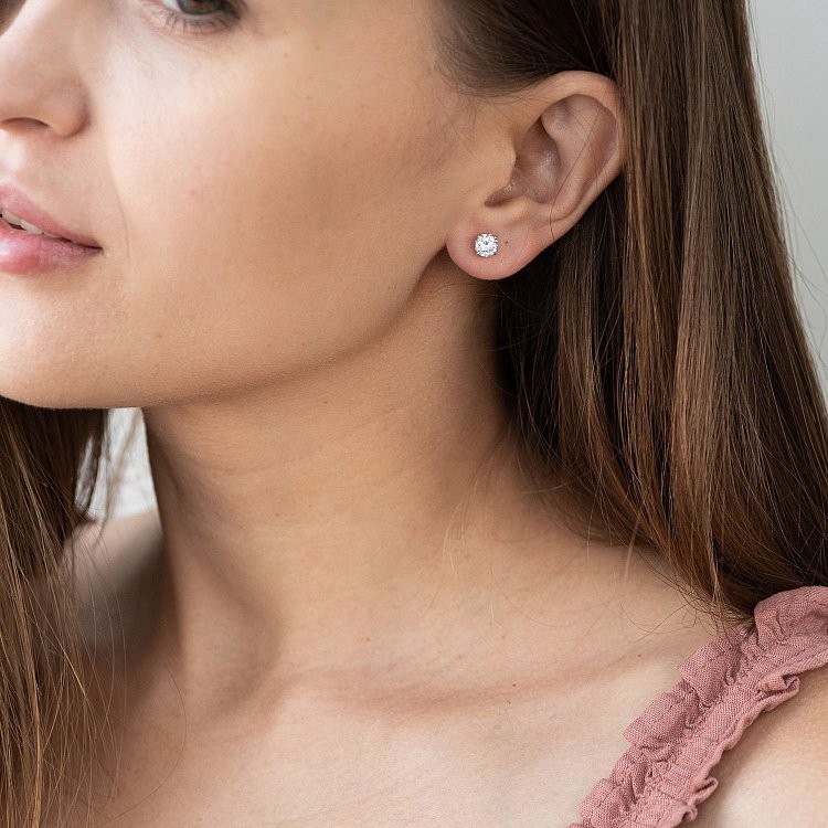 Серьги - пусеты "Сердечки" в красном золоте (фианиты) с06945 от ювелирного магазина Оникс - 1