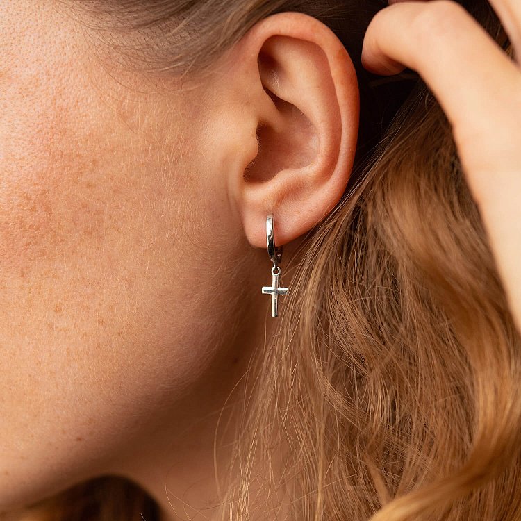 Срібні сережки - кільця "Хрестики" 40004 від ювелірного магазину Онікс - 3