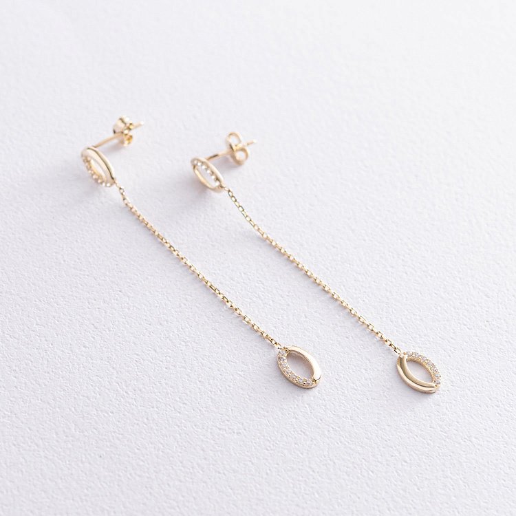 Золотые серьги на цепочке (фианиты) с07234 от ювелирного магазина Оникс