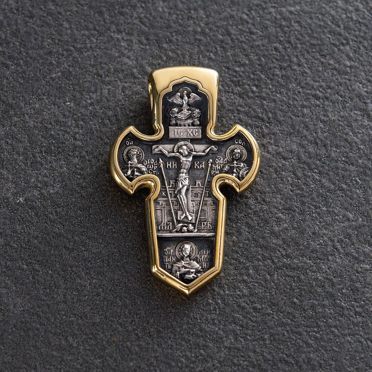 Серебряный крестик с позолотой "Распятие. Архангел Михаил" 131746 от ювелирного магазина Оникс