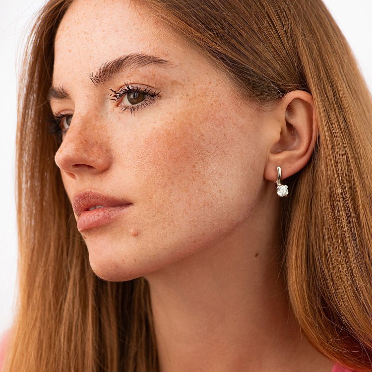 Серебряные серьги с сердечками (фианиты) 122891 от ювелирного магазина Оникс - 1