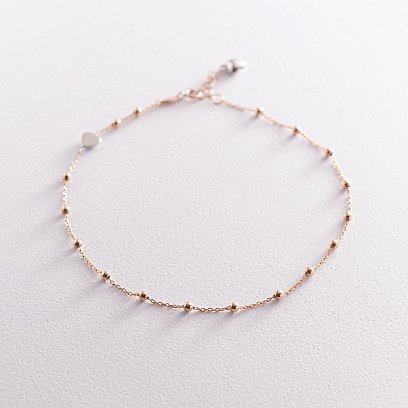 Золотой браслет "Шарики и сердце" на ногу б03950