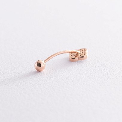 Золотой пирсинг в пупок "Клевер" с фианитами пир00243 №2