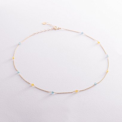 Колье "Free" в желтом золоте (голубые и желтые фианиты) кол02246 №3