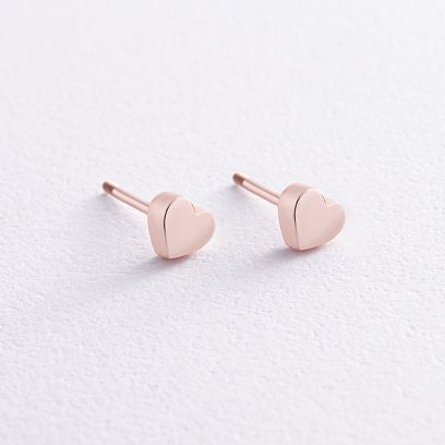 Сережки - пусети "Сердечки" у червоному золоті с08348