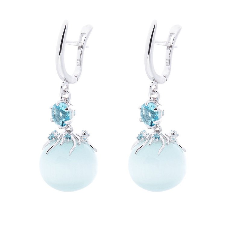 Срібні сережки (ім.улексит,фіаніт) 122265 від ювелірного магазину Онікс - 2