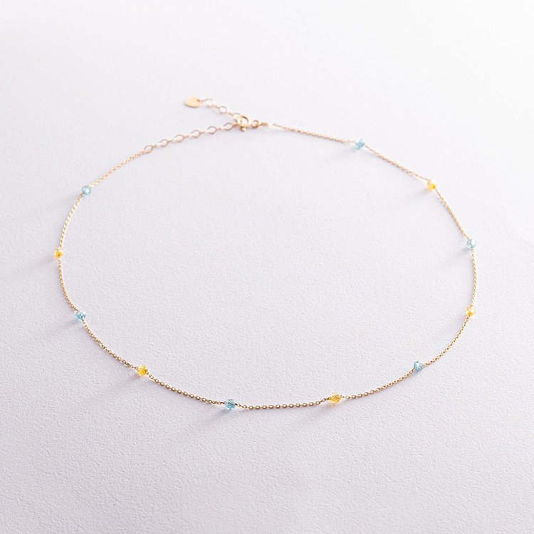 Колье "Free" в желтом золоте (голубые и желтые фианиты) кол02246 от ювелирного магазина Оникс - 3