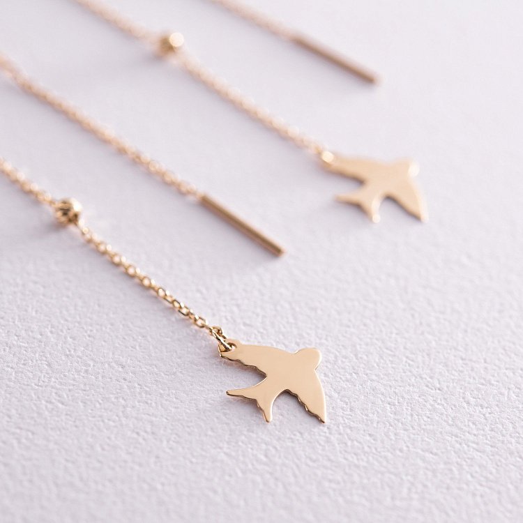 Сережки - протяжки "Ластівки" у жовтому золоті с08051 від ювелірного магазину Онікс - 2