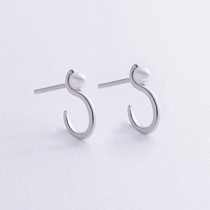 Серебряные серьги - пусеты "Миранда" с жемчугом 123201