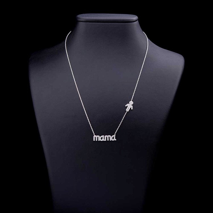 Серебряное колье "Мама" с фианитами 18376 от ювелирного магазина Оникс - 1
