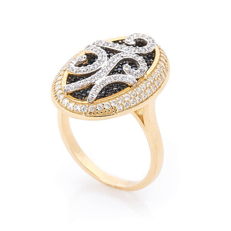 Золотое кольцо с фианитами к03605 от ювелирного магазина Оникс - 2