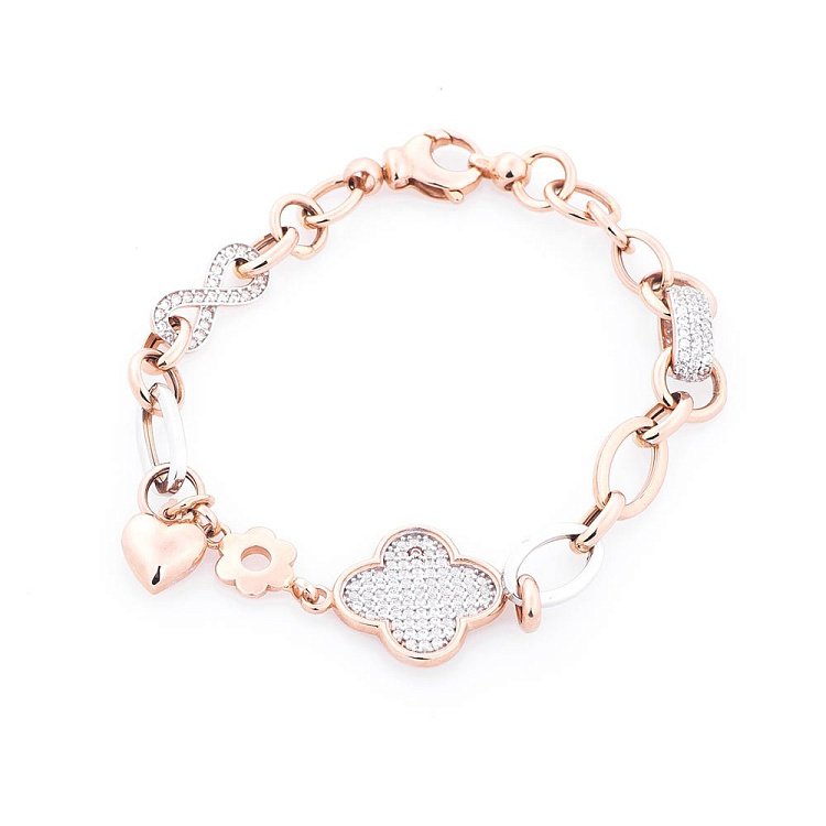 Золотой браслет "Клевер" с фианитами б02419 от ювелирного магазина Оникс