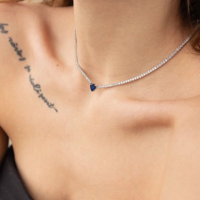 Срібне кольє - чокер "Сердечко" з фіанітами 181259 №4