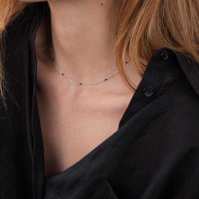 Кольє в білому золоті (синя та жовта емаль) кол02247 №10