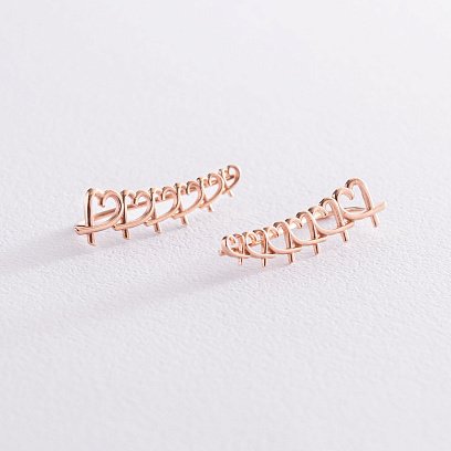 Сережки - клаймбери "Сердечка" в червоному золоті с07105