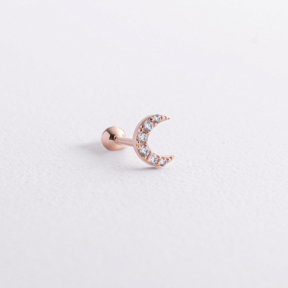 Одиночна золота сережка "Місяць" в хрящ вушка (фіаніти) з40107ч