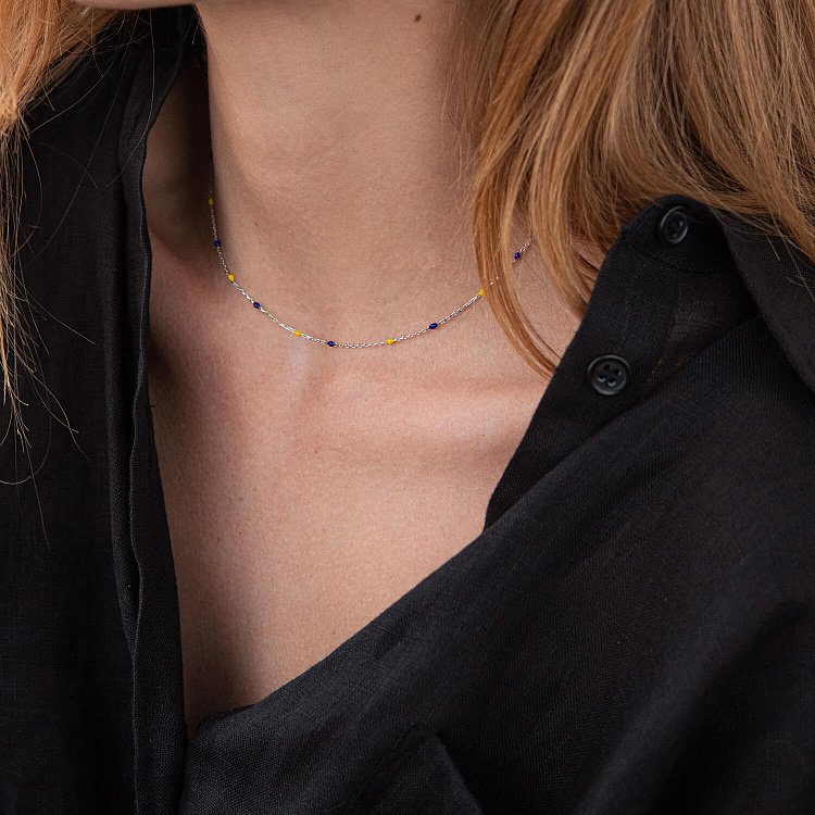 Кольє в білому золоті (синя та жовта емаль) кол02247 від ювелірного магазину Онікс - 16